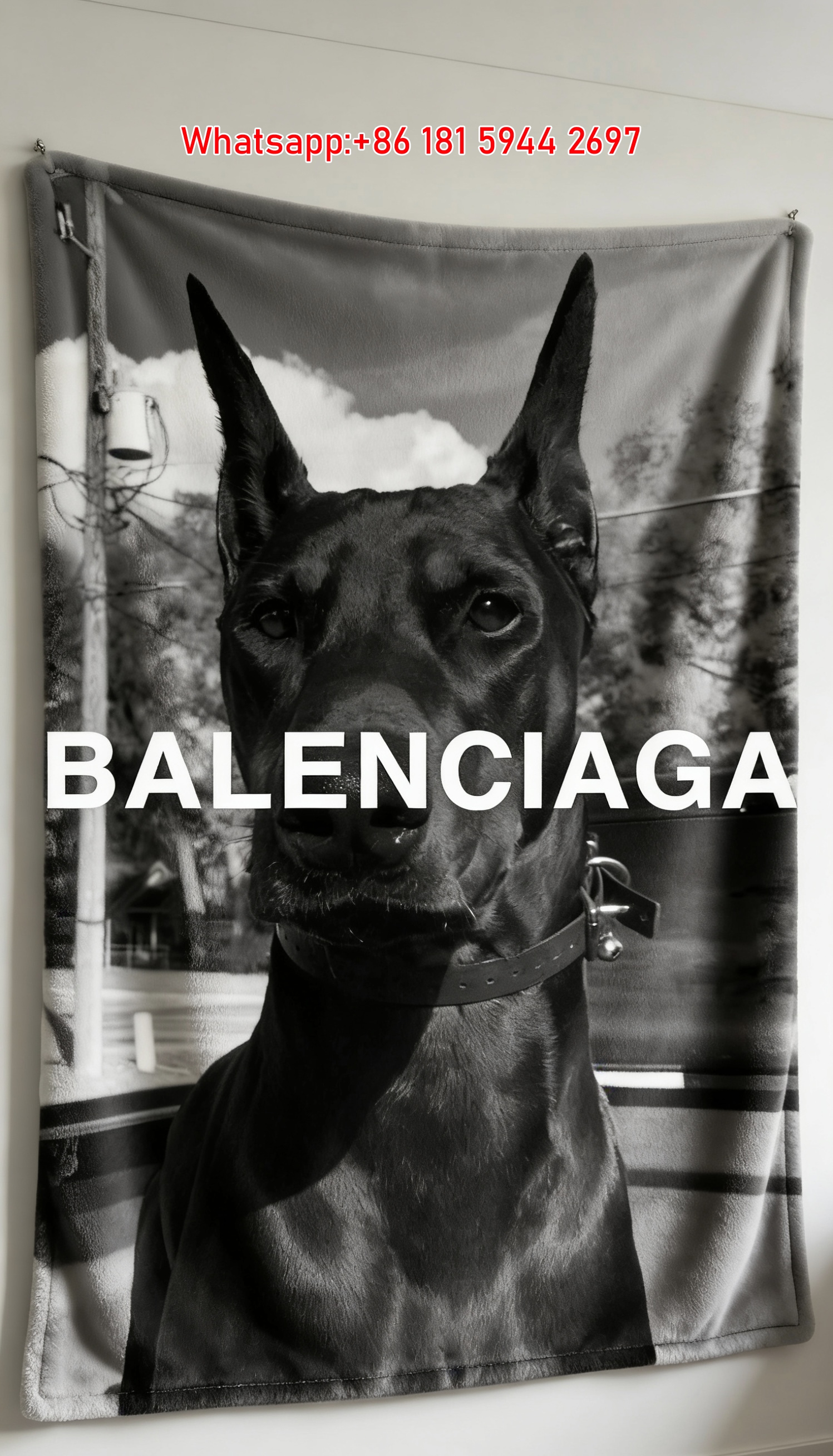 Balenciaga Doberman Flannel Sofa Throw Blanket Luxury Brand Cover BA007